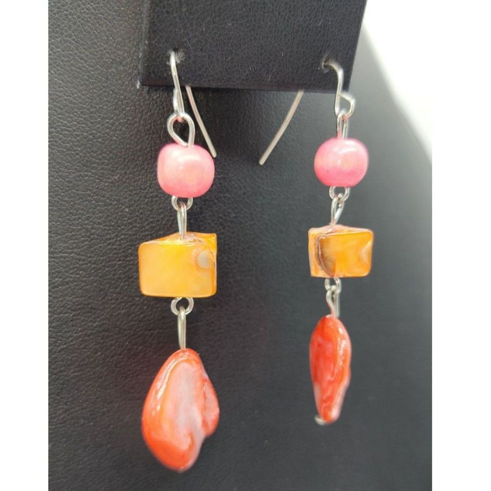 Pink Natural Stone Dangle Drop Earrings
